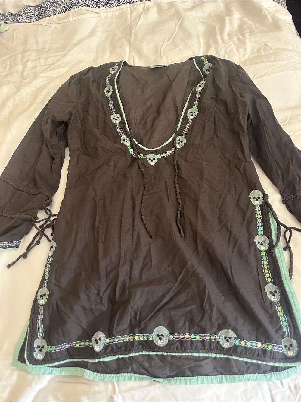Women’s Black Skull Embroidered Swim Coverup